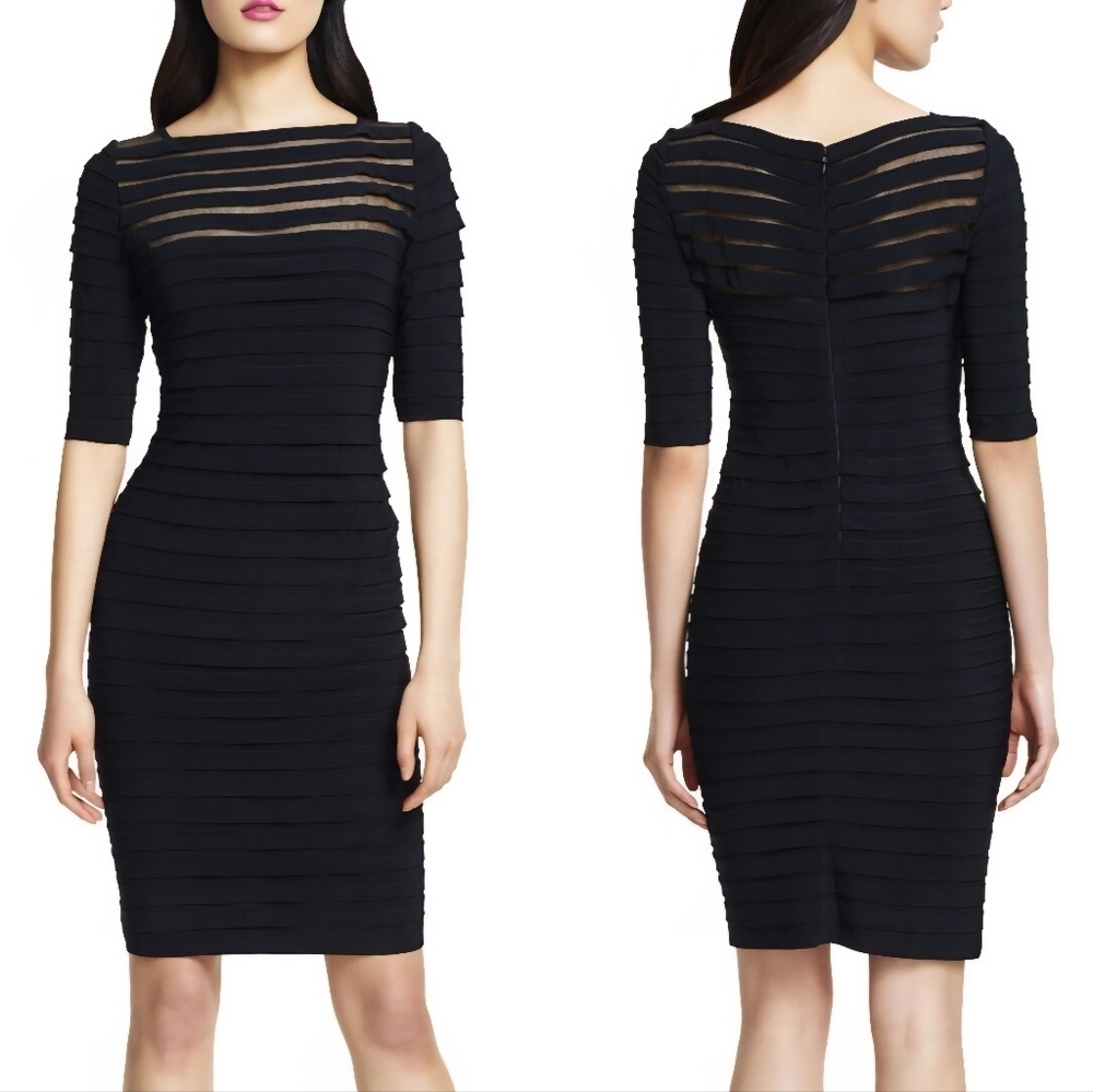 Adrianna Papell Black Illusian Jersey Sheath Mini Dress, Size 8 - Picture 2 of 8